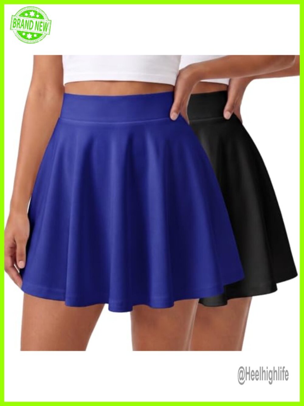 2 Pack High Waisted Flared Mini Skirts for Women Flowy A-Line Skater Skirt